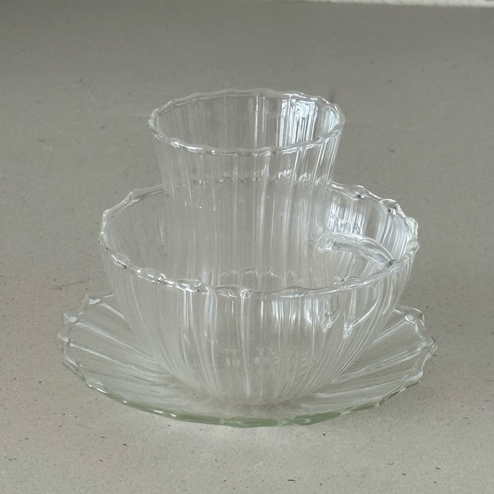 NEW Zara Home Clear Borosilicate Glass Drinkware Set Cup Saucer Bowl